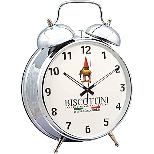 Biscottini Analoge wekker, reuze, 47 x 35,5 x 14 cm, grote zilveren wekker, analoge nachtwekker