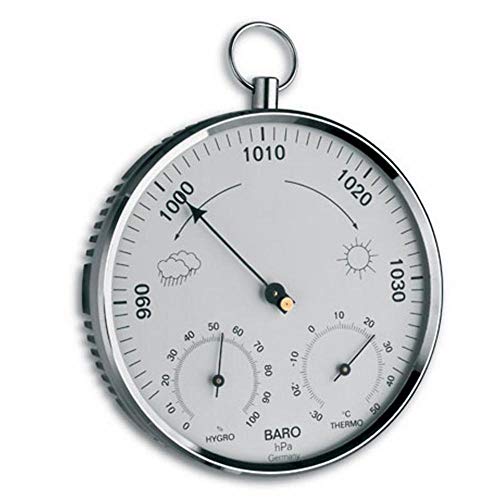 TFA Dostmann Analoog weerstation, met metalen ring, barometer, thermometer, hygrometer.