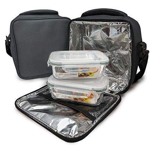 NERTHUS FIH 465 Lunch Bag FiAmbrera thermische tas, 2 luchtdichte containers, duurzame stof, 2 glazen containers, met 2 glazen deksels, met 2 glazen deksels