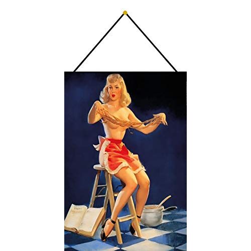Schatzmix Pinup Girl met noedels metalen bord wanddecoratie 20x30 cm met koord metalen schild, blik, meerkleurig