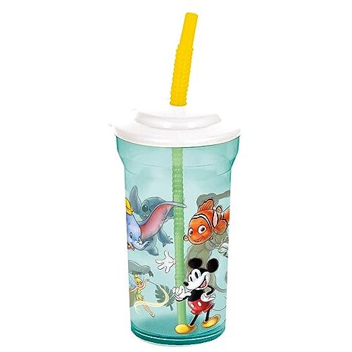 p:os 35322 Disney drinkbeker voor kinderen met geïntegreerd rietje en deksel, drinkschaal met een inhoud van ca. 460 ml, voor koude dranken