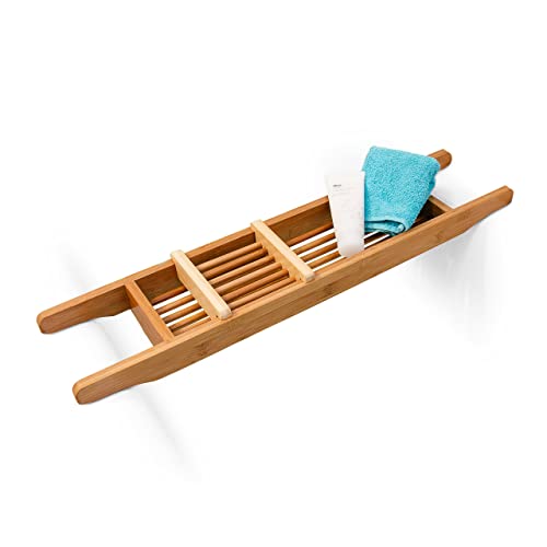 Relaxdays badrekje, bamboe, H x B x D: ca. 6,5 x 69 x 14 cm, met verstelbaar zeepbakje, badplank, natuur