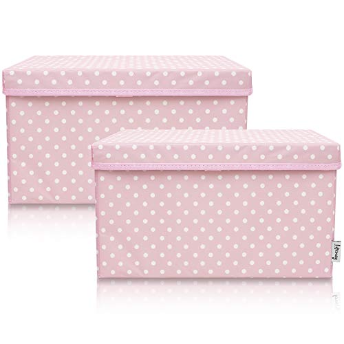 LIFENEY 2-Set opbergdoos kinderen (37x25x21 cm) I Opbergmand voor de kinderkamer en het woongedeelte I Opbergboxen voor kinderen (Roze stippen)