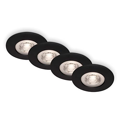 BRILONER 7998-045 Set van 4 plafondinbouwspots LED, ultravlakke inbouwspots, badkamer inbouwspots, badkamer inbouwspots IP44, mat zwart, 90x25 mm (DxH)