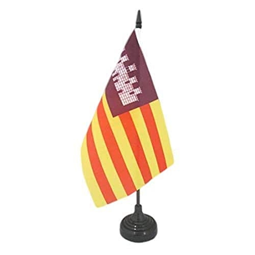 AZ FLAG Balearen Tafelvlag 14x21 cm Spaanse regio Islas Baleares Desk Vlag 21 x 14 cm Zwarte plastic stok en voet