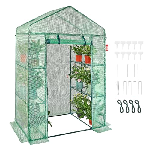 VEVOR foliekas 141x74,5x205cm Tomatenserre 15kg draagvermogen Kas Tuinhuis Koud frame PE materiaal Stalen buis Tomatenhuis Groentenserre met 4 planken Plantenhuis