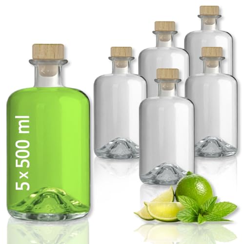 Geniess-Bar! 5 x apothekersfles, 500 ml, leeg glas, apothekersflessen, azijnflessen, olieflessen, jeneverflessen, likeurflessen, om zelf te vullen, 0,5 l, apothekersflessen, verzending binnen 24 uur