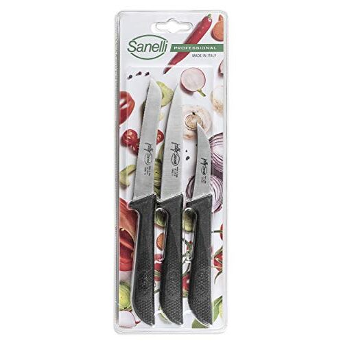 Sanelli Set van 3 messen voor groenten en fruit: multifunctioneel mes, 11 cm, tomaat, 12 cm, groenten, 7 cm.