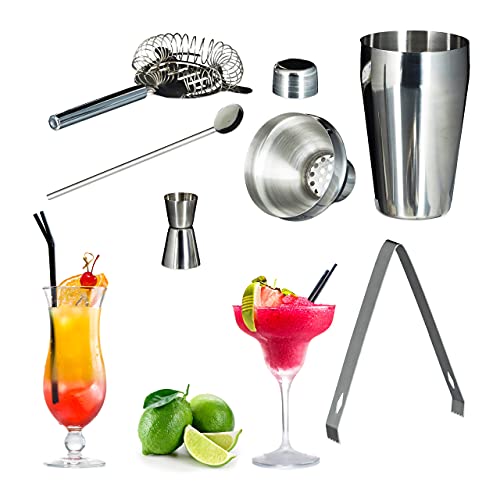 Relaxdays cocktail set 5-delig, barset met shaker, rvs, barmixer, cocktailshaker set, zilver