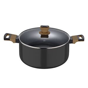 BERGNER Earth Keukenpan, 20 cm met deksel, kleur zwart, gemaakt van geperst aluminium met ergonomische houten handgrepen, geschikt voor alle soorten keuken