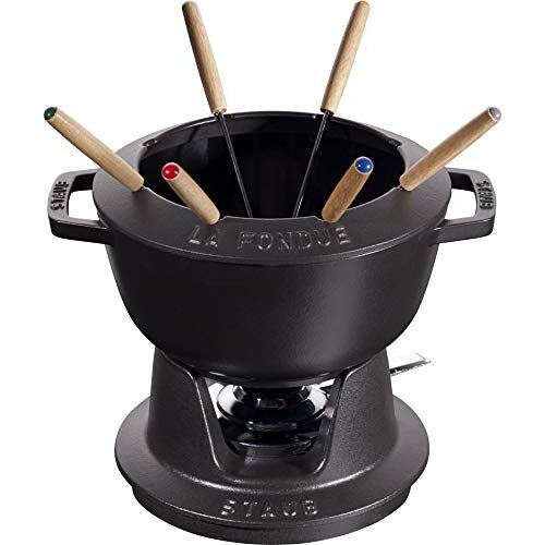 STAUB Fondue-set met 6 vorken, geschikt voor kaas-, chocolade- en vleesfondue, gietijzer