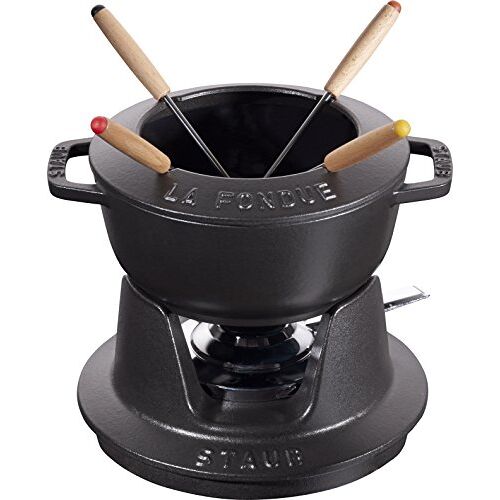 STAUB Fondueset van 4 vorken, geschikt voor kaas-, chocolade- en vleesfondue, gietijzer, zwart, 16 cm