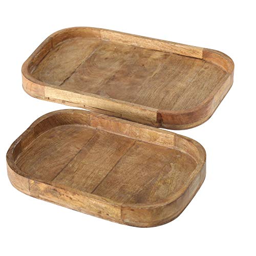 Boltze Dienblad Tikko (2-delige set, serveerschaal van mangohout, breedte 25-30 cm, houten schalen voor decoratie/tafeldecoratie, mooie houtnerf, decoratieve schaal) 1003132