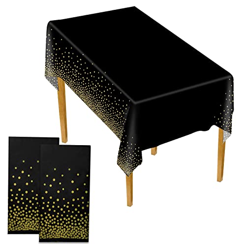 Focenat Tafelkleed in zwart gouden stippen, 137 x 274 cm, herbruikbaar, tafelkleed voor feest, verjaardag, bruiloft, waterdicht plastic tafelkleden, tafelkleden van zeildoek, tafelkleden