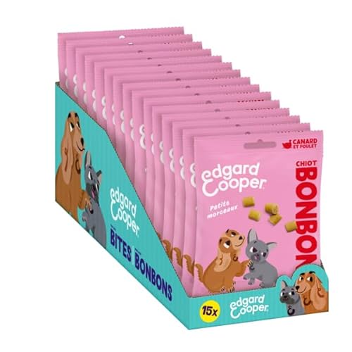 Edgard & Cooper Snoepjes voor honden, kleine natuurlijke snoepjes, puppy's, zonder keramiek, zak van 50 g x 15, eend en kip