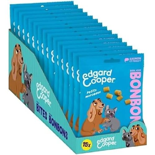 Edgard & Cooper Snoepjes voor honden, kleine natuurlijke snoepjes, volwassen honden, zonder keramiek, zak van 50 g x 15, zalm en kip