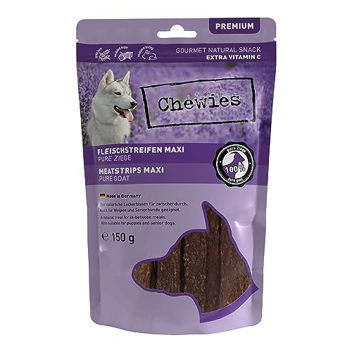 Chewies Vleestrepen Maxi van 100% geit 150 g vleesstroken voor honden gedroogd geitenvlees kauwstroken hypoallergeen en graanvrij droogvlees van de geit