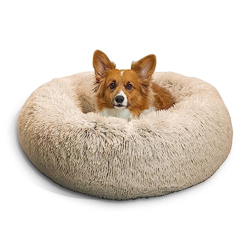 Best Friends by Sheri The Original Calming Donut Rustgevende donutmand voor katten en honden Machinewasbaar, verwijderbare hoes met rits taupe 76 x 76 cm M