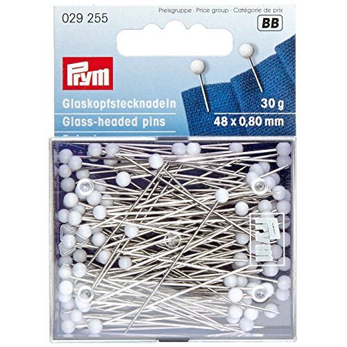 Prym Pennen met glazen kop van 0,80 x 48 mm, wit