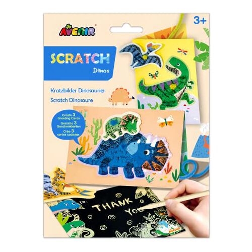 Avenir Scratch Art Dino Wenskaarten Set   Maak mooie wenskaarten   Scratch Art