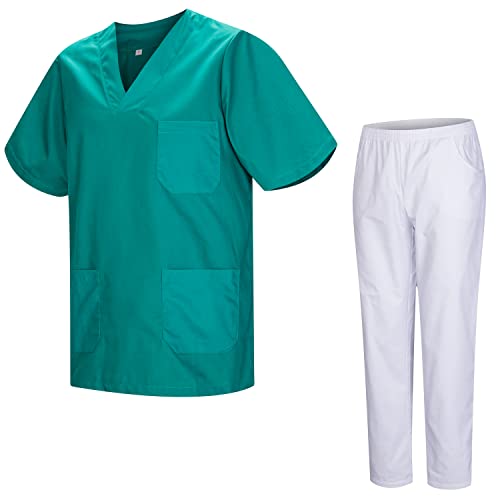 MISEMIYA Gezondheidsuniform unisex medische gezondheiduniformen met witte broek 817-8312-wit, Groen, XL