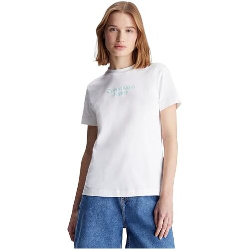 Calvin Gestapelde institutionele Reg Tee S/S T-shirts voor dames, Helder Wit, XS