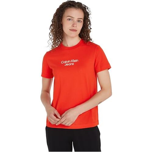 Calvin Gestapelde institutionele Reg Tee S/S T-shirts voor dames, Vurig Rood, XL