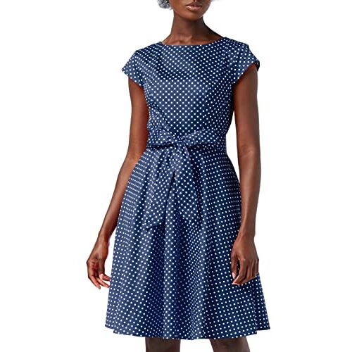 Oliceydress Rockabilly vintage jurk voor dames, Veelkleurig (Navy White Dot A), XXS