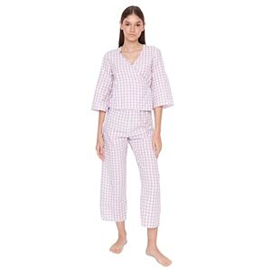 Trendyol Gestreepte geweven pyjama voor dames (pak van 2), Lila, 64