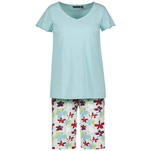 Ulla Popken Dames shorty, korte pyjama, V-hals, vleugel halve mouw pyjamaset, zacht lichtblauw, 42/44