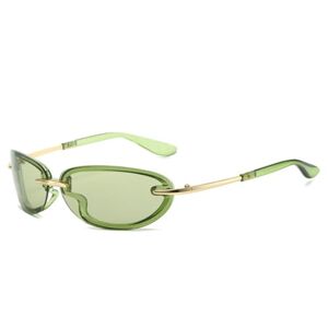 HCHES Randloze ovale zonnebril dames metalen punk zonnebril heren tinten brillen dames UV400, groen, one size