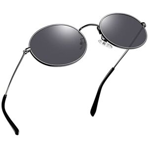 Joopin Ronde Zonnebril Mannen Vrouwen UV400 Bescherming Vintage Ovale Metalen Gepolariseerde Zonnebrillen Heren Dames (Blauw Grijs)