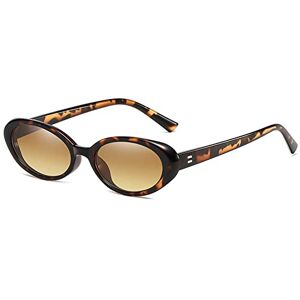 YOJUED Retro ovale zonnebril, heren en dames, modieuze retrobril, bril met ovaal frame, uv-bescherming 400, luipaard/thee
