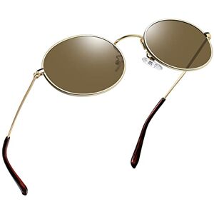 Joopin Ronde Zonnebril Mannen Vrouwen UV400 Bescherming Vintage Ovale Metalen Gepolariseerde Zonnebrillen Heren Dames (Bruin)