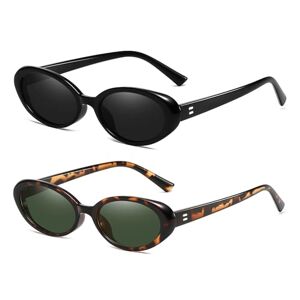 LJCZKA Retro ovale zonnebril dames heren jaren 90 vintage stijlvolle kleine smalle ovale zonnebril UV400, zwart, grijs, luipaard, groen