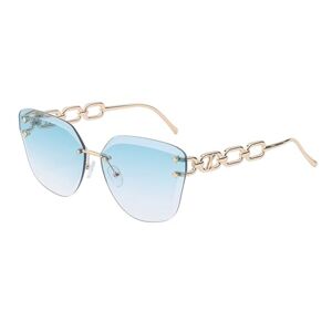 HCHES Randloze Cat Eye-zonnebril Dames Cateye-zonnebril voor dames Metalen kettingzonnebril UV400, C7 Lichtgroen, One size