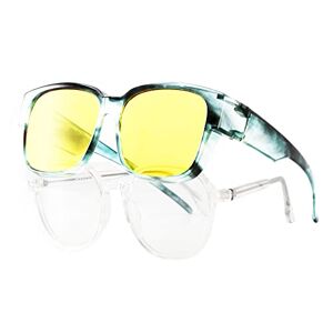 Goiteia Fashion nachtzichtbril past over bril   HD gepolariseerde niet-verblindende nachtbril   wrap-around-bril, Groen schildpad vlam B5