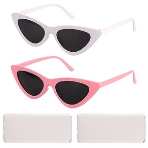 BOXOB 2st Cat Eye Zonnebrillen voor Dames, Vintage Trendy Zonnebrillen voor Dames Meisjes, Retro Zonnebrillen voor Vrijgezellenfeest Dagelijks Gebruik met 2st Zonnebrilzakjes (Wit, Roze)