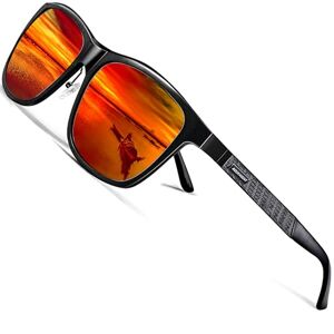 ROCKNIGHT UV Gepolariseerde Zonnebril voor Mannen Vrouwen Rijden Zonnebril UV400 Metalen Al-Mg Lichtgewicht Outdoor Zonnebril, Zwart frame/Rode gespiegelde lens, Medium