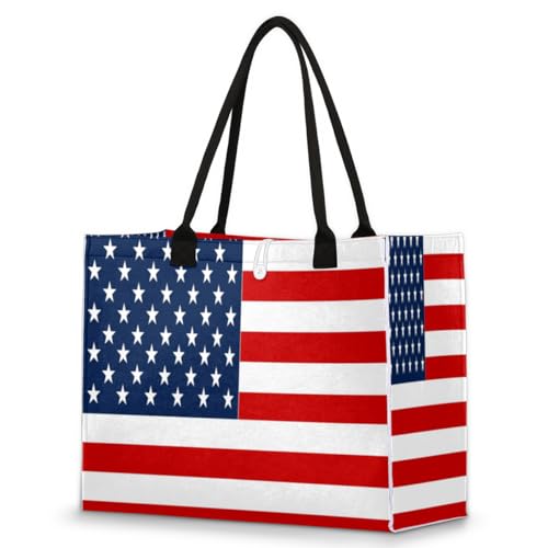 Tavisto Amerikaanse Vlag Vuurwerk Esthetische Tote Bag voor Vrouwen Grote Herbruikbare Boodschappen Winkelen Handtassen met Interieur Pocket, Amerikaanse vlag, 16.5x6.7x13 inch