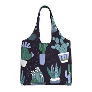 ZaKhs Cactus Print Tote Bags Grote Strandtas Canvas Schoudertas Herbruikbare Boodschappentassen Voor Mannen Vrouwen, Zwart, Eén maat
