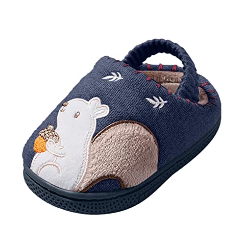 DUHGBNE Pantoffels, warme pantoffels voor kleine kinderen, gevoerde winterpantoffels, ballerina meisjes pantoffels, marineblauw, 25 EU