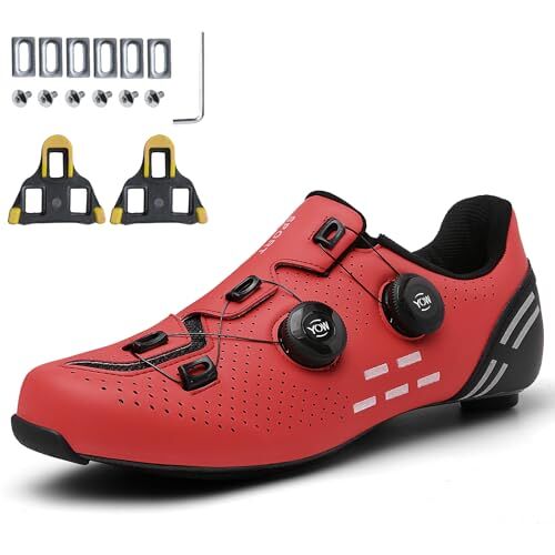 PENXZT Binnen fietsschoenen voor heren compatibel met peloton/look delta -pedalen met delta -schoenplaten fietsen fiets fietsen fietsen fietsen buiten,Rood,44 EU