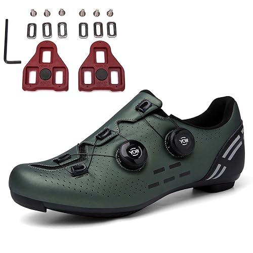 PENXZT Unisex fietsschoenen compatibel met peloton fietsschoenen kijken delta/spd -schoenplaten met delta cleats road fietsen fietsen fietsen fietsen fietsen,Dark green,41 EU