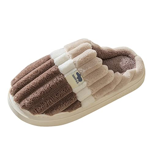 TDEOK Heren schoenen 46 Toe Flat Warm Paren Heren Open Home Schoenen Winter Slip-On Furry Herenhuisschoen Gallus Schoenen Heren Slipper, koffie, 44 EU