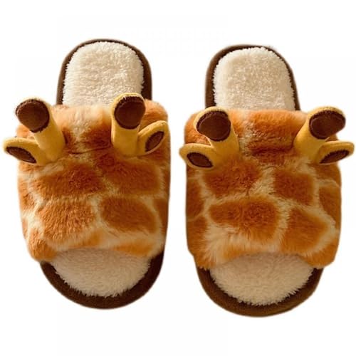 Zureto Giraffen Pantoffels, schattige dierenpantoffels voor vrouwen, Kawaii wollige warme bontpantoffels, giraffen pantoffels, 40/41 EU