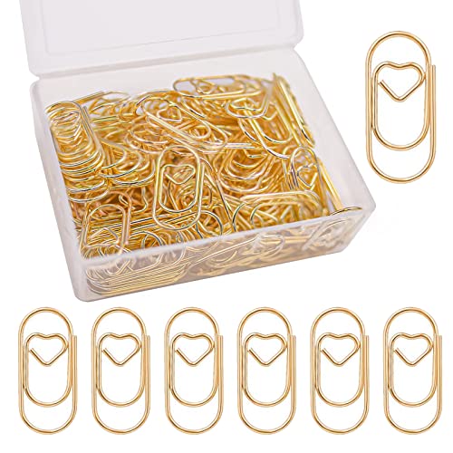 luckaide Paperclips hart goud 130 stuks paperclips set met transparante doos kleine paperclip ovaal motief voor kantoor, klaslokaal, papierklem