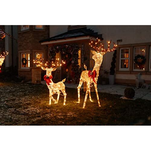 Marco Paul Interiors Kerst 1,8 m rendierverlichting verlicht 2x Xmas Rudolf tuinverlichting groot hert voorverlichte tuin huis feestelijke ornament decoratieve luxe indoor outdoor luxe XL rendier licht (rendier1)