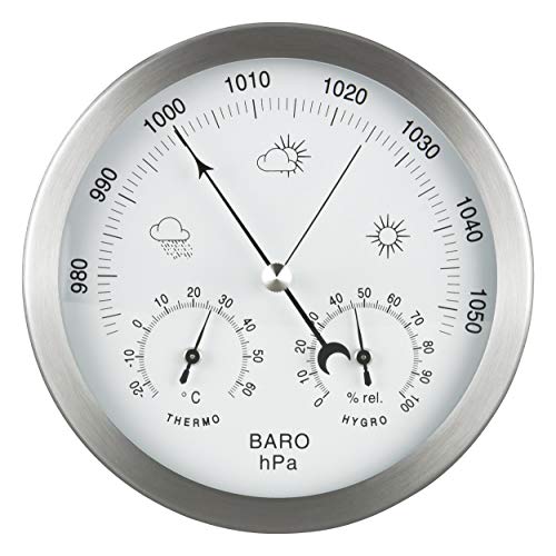 GardenMate Weerstation analoog 3 in 1 roestvrijstalen frame Ø 14 cm barometer thermometer hygrometer