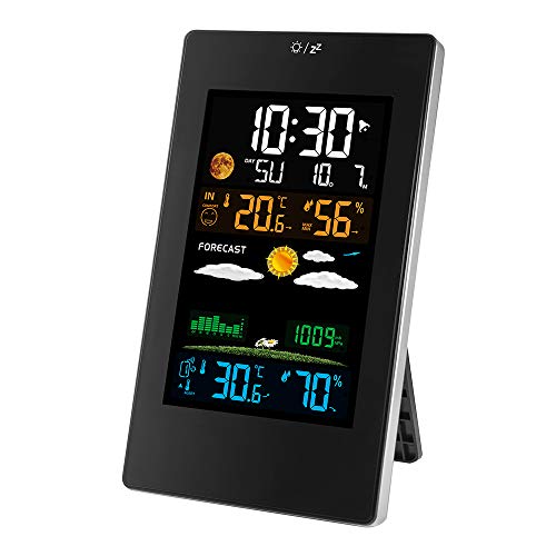 VORRINC Weerstation draadloos met buitensensor, weerstations binnen en buiten temperatuur met weersvoorspelling, multifunctioneel draadloos weerstation RF digitale thermometer hygrometer